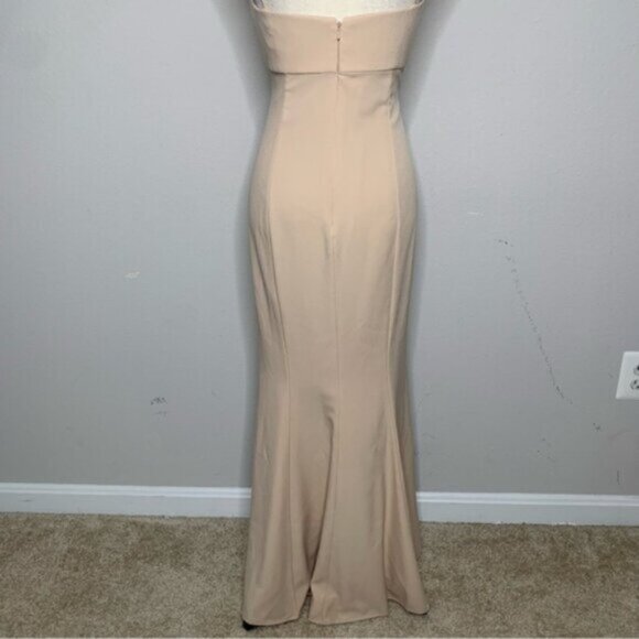 Amsale Nude Beige Spaghetti Strap Maxi Evening Gown - Picture 12 of 14